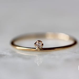 14K Gold Floating Diamond Ring, Tiny Diamond Ring, Dainty Engagement Ring, Diamond Ring, Dainty Ring, Solid Gold, Stacking Ring