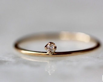 14K Gold Floating Diamond Ring, Tiny Diamond Ring, Dainty Engagement Ring, Diamond Ring, Dainty Ring, Solid Gold, Stacking Ring