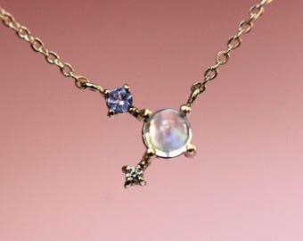 14K Gold Moonstone Tanzanite Diamond "Orbit" Necklace