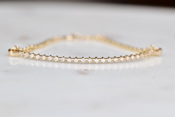 18K Yellow Gold Linear Half Diamond Tennis Necklace - Kennedy