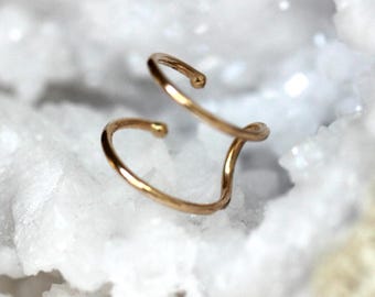 14K Double Ear Cuff, Wrap Around Cuff, Solid Gold Cuff, Real Gold, Yellow Gold, No Piercing Needed, Cartilage Cuff, Illusion Earring
