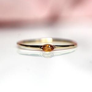 14K Gold Marquise Citrine Ring, "Wink" Ring, Stacking Ring, Dainty Ring, Midi Ring, 10K Promise Ring, Stacking Ring, Yellow Stone, November