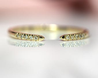 14K Gold Diamond Pavé Open Band, Spacer Ring, Diamond Ring, Open Ring, Stacking Ring, Solid Gold, Wedding Band, Wedding Ring, Bridged Ring
