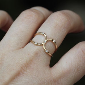 14K Double Loop Ring, Diamond Loop Ring, Double Ring, Two Rings in One ...