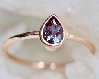 14K Pear Alexandrite Bezel Ring