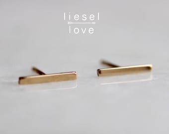 Solid 10K Gold Long Bar Studs, Gold Studs, Line Studs, Staple Earring, Real Gold, Minimal Jewelry, Simple Studs, Dainty Jewelry, Solid Gold