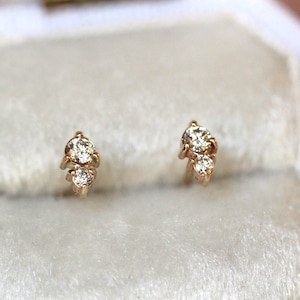 14k Gold Two Diamond Stud, Second Hole Stud, Tiny Post Earring, Mutiple Piercing Stud, Three Prong, Real Gold, Minimal Jewelry, Solid Gold image 9