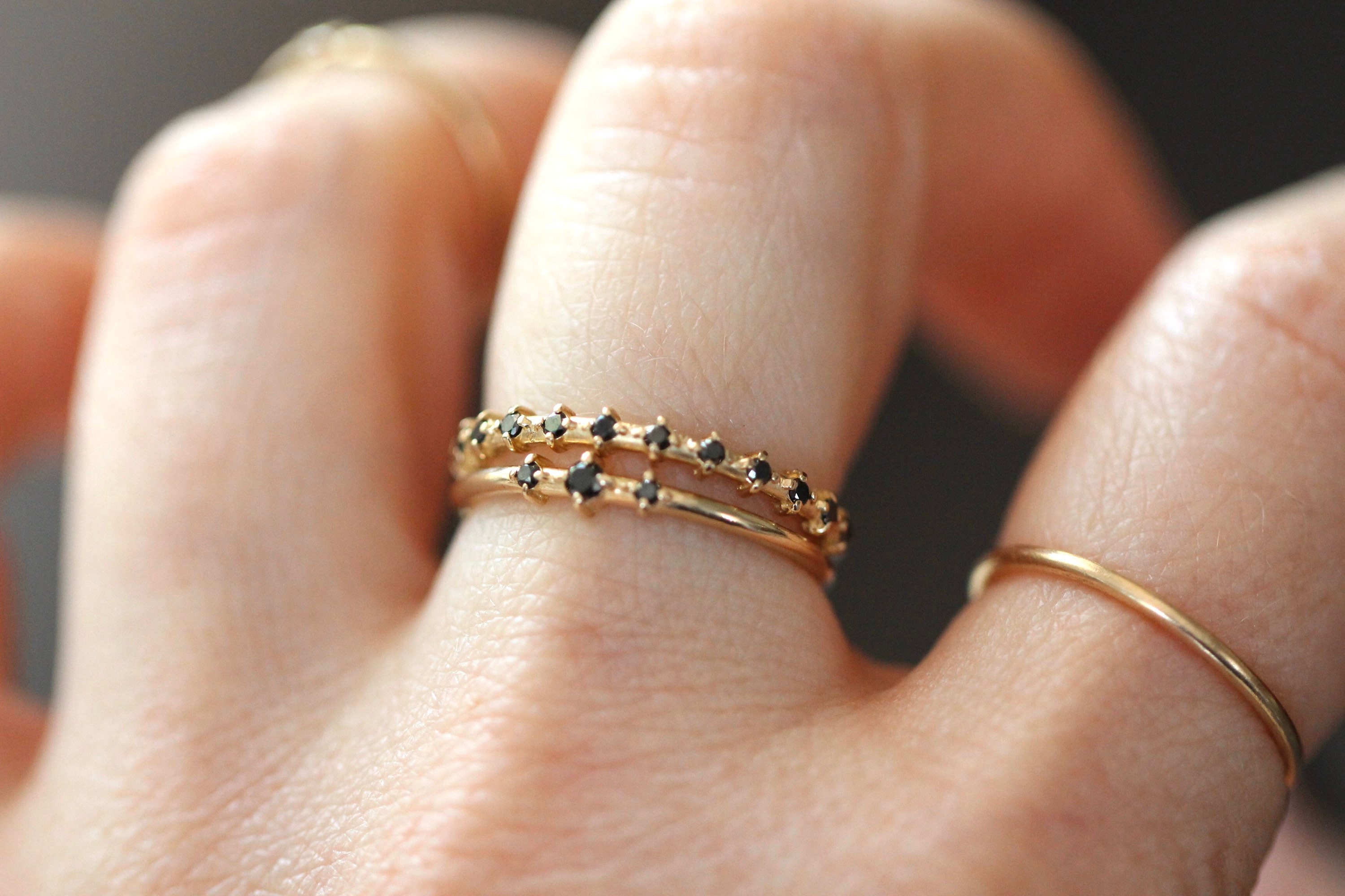 14K Gold Black Diamond Half Eternity Band