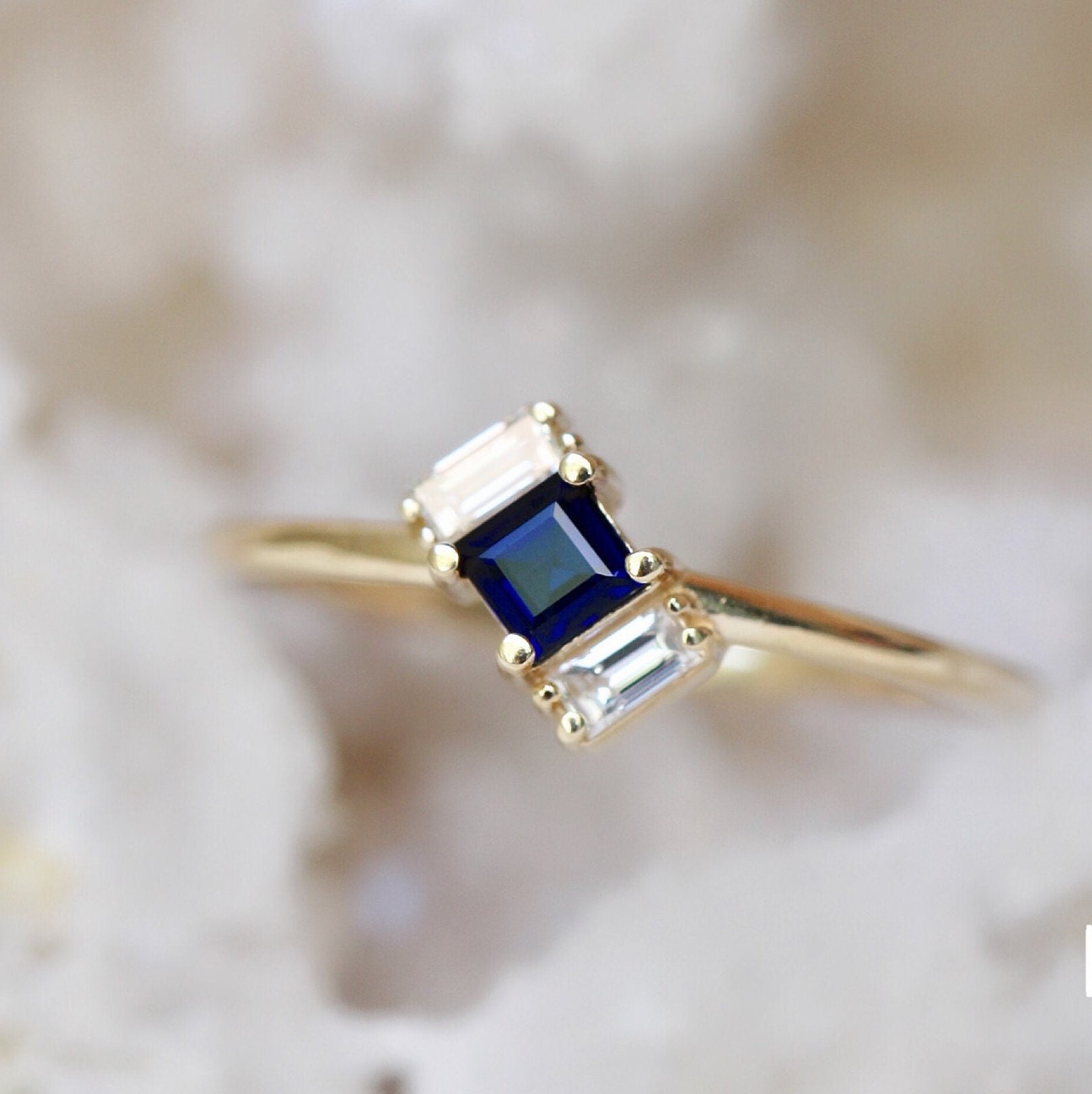 Zales Princess-Cut Blue Sapphire and 3/8 CT. T.w. Princess-Cut Diamond  Alternating Anniversary Band in 10K White Gold | CoolSprings Galleria