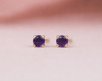 14K Gold 3mm Amethyst Stud