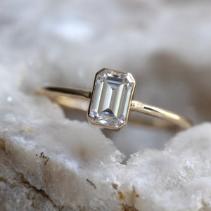 14K Gold Octagon Moissanite Ring, Emerald Cut Bezel, Moissanite Engagement Ring, Solitaire Ring, Diamond Substitute, Step Cut stone image 6