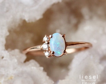 14K Gold Opal Diamond "Lace" Ring