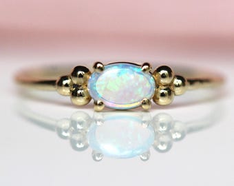 14K Triple Bead Opal Ring