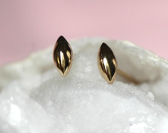 14K Gold Marquise Shape Stud, Puffy Shape Stud, Geometric Stud, Eye Shape Earring, Solid Gold Stud, Real Gold, Second Hole Stud, Line stud