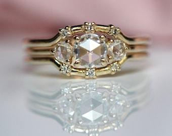 14K Gold Rose Cut Diamond Ring Set