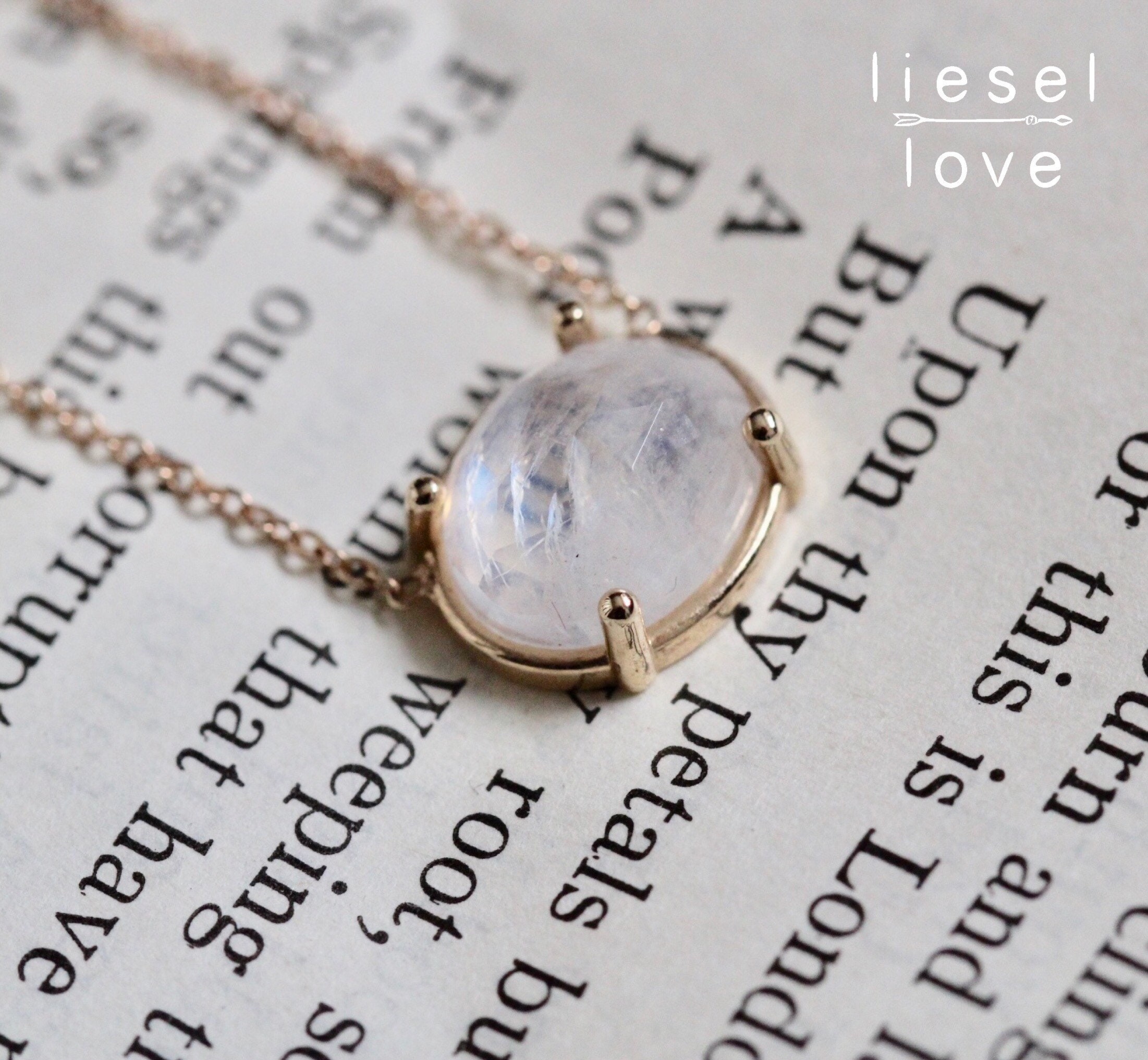 14K Gold Moonstone Prism Necklace
