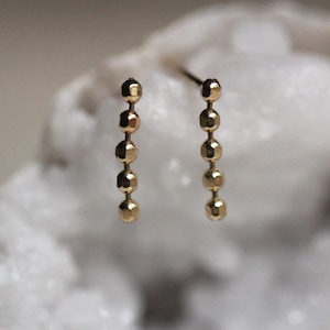14K Gold Dangle Beaded Earrings, Drop Earrings, Post Dangle Earrings, Bezel Earrings, Bridal Earrings, Minimal Dangle Earrings, Stud