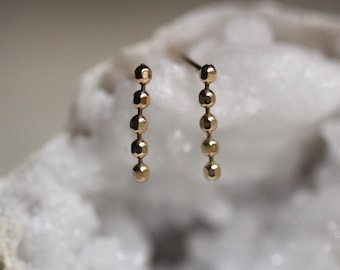 14K Gold Dangle Beaded Earrings, Drop Earrings, Post Dangle Earrings, Bezel Earrings, Bridal Earrings, Minimal Dangle Earrings, Stud