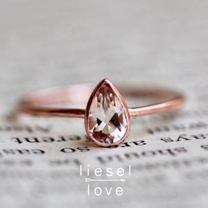 14K Gold Pear Morganite Ring, "Rarity" Ring, Engagement Ring, Pear Bezel Ring, Morganite Ring, Tear Shape Ring, Drop Shape Ring Blush Stone