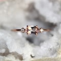 14K Gold Morganite Diamond Ring, "Pink Champagne" Ring, Engagement Ring, Dainty Engagement Ring, East West Oval, Side Oval, Three Stone Ring