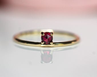 14K Gold Ruby Ring, Rose-cut Stone, Floating Stone, Red Stone Ring, 10K Solid Gold, Floating Ruby, July Birthstone, Solid 14K gold