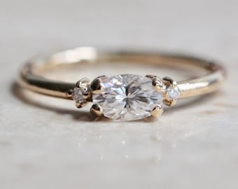 14K Gold East West Moissanite Ring