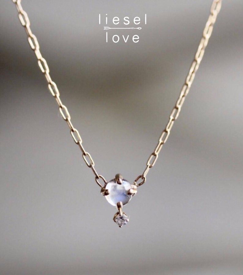 14K Gold Moonstone Diamond Necklace, quot;Love Dropquot; Neckl 14K Gold Moonstone Diamond Necklace, quot;Love Dropquot; Neckl