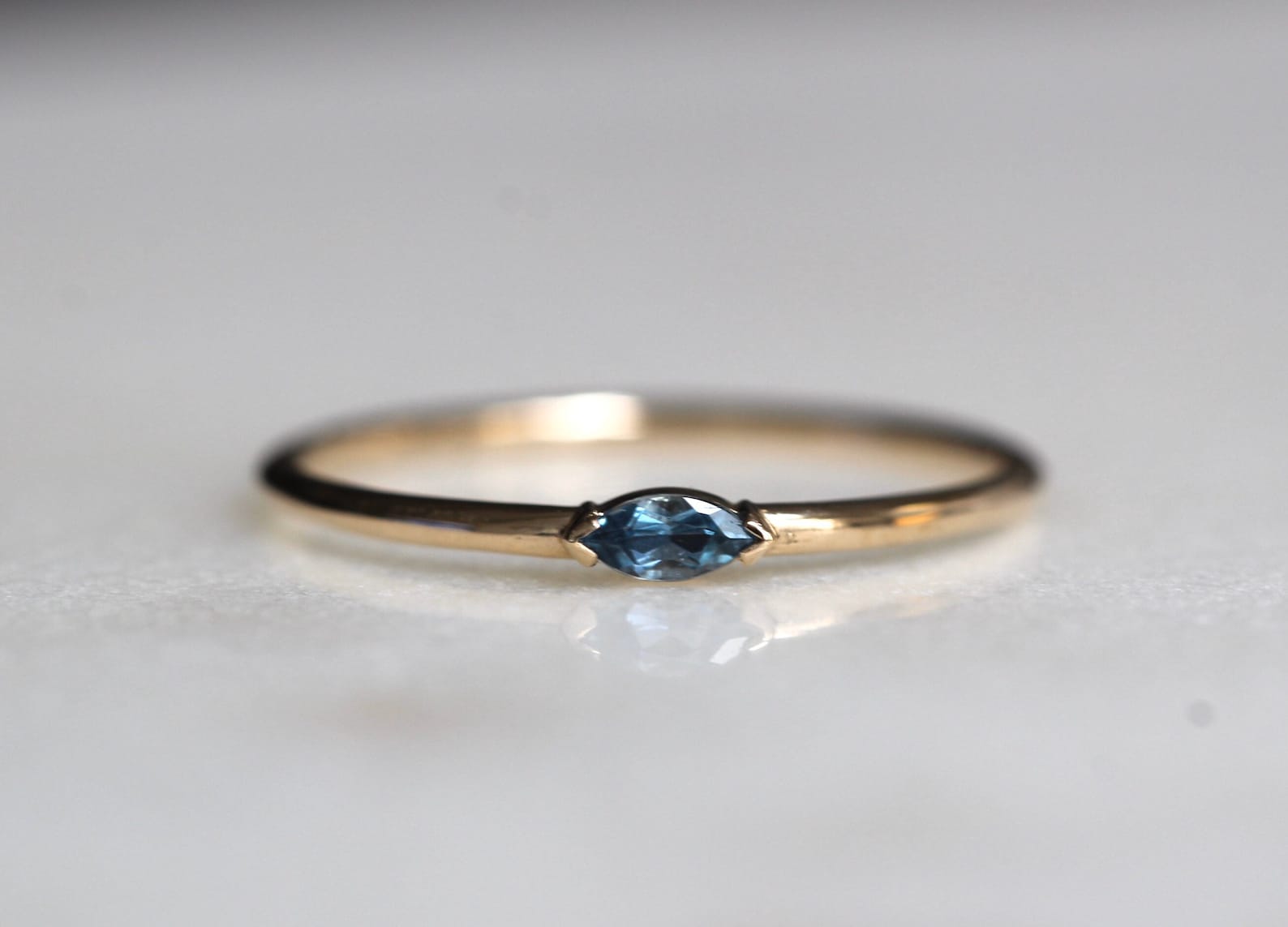 14K Gold Marquise Aquamarine Ring wink Ring - Etsy