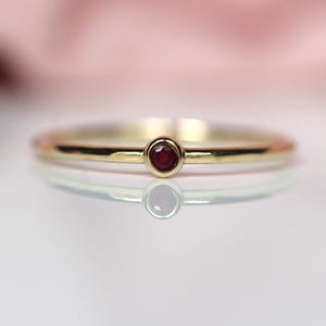 14K Gold Tiny Ruby Ring, Red Stone Ring, 10K Stacking Ring, July Birthstone, Bezel Setting, Burgundy Stone, Stacker, Solid Gold Ring