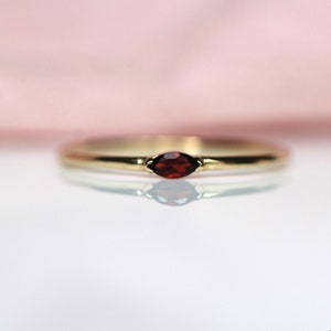 14K Gold Marquise Garnet Ring, "Wink" Ring, Stacking Ring, Red Stone, Double Pointed Shape, 10K Marquise Garnet, Classic Style, Stacker
