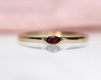 14K Gold Marquise Garnet Ring, "Wink" Ring, Stacking Ring, Red Stone, Double Pointed Shape, 10K Marquise Garnet, Classic Style, Stacker