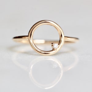 14K Open Circle Ring, Circle Diamond Ring, Modern Circle Ring, Geometric Ring, Round Ring, Loop Ring, Asymmetrical Ring, Solid Gold Ring