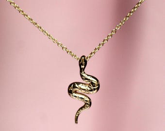 14K Serpent Necklace, Snake, Necklace, Solid Gold Necklace, 10K Gold, Cable Chain, Layering Necklace, Animal Jewelry, Wavy Snake Necklace