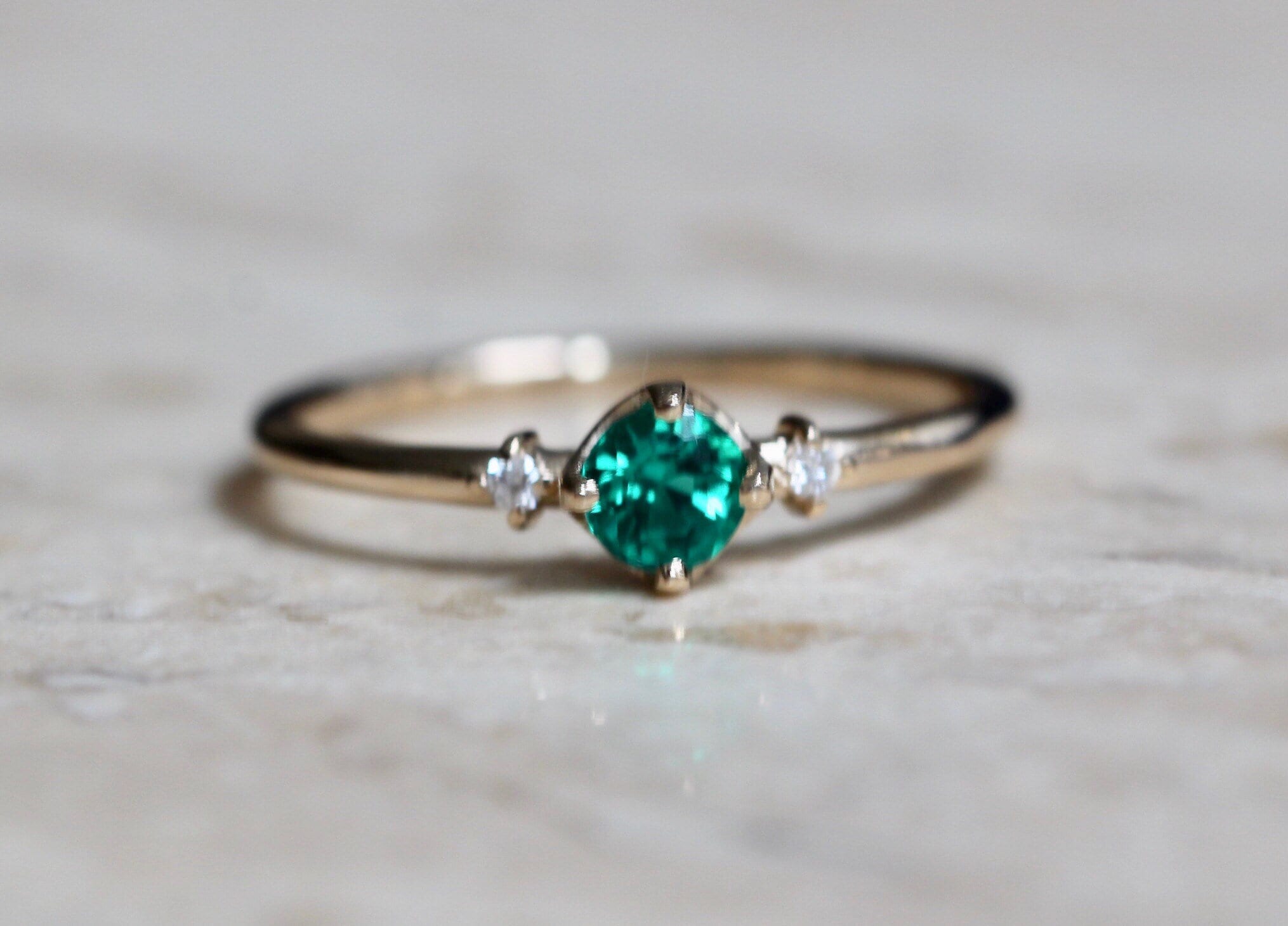 14K Gold Emerald Diamond Ring