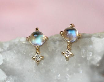14K Gold Moonstone & Diamond "Love Drop" Earrings