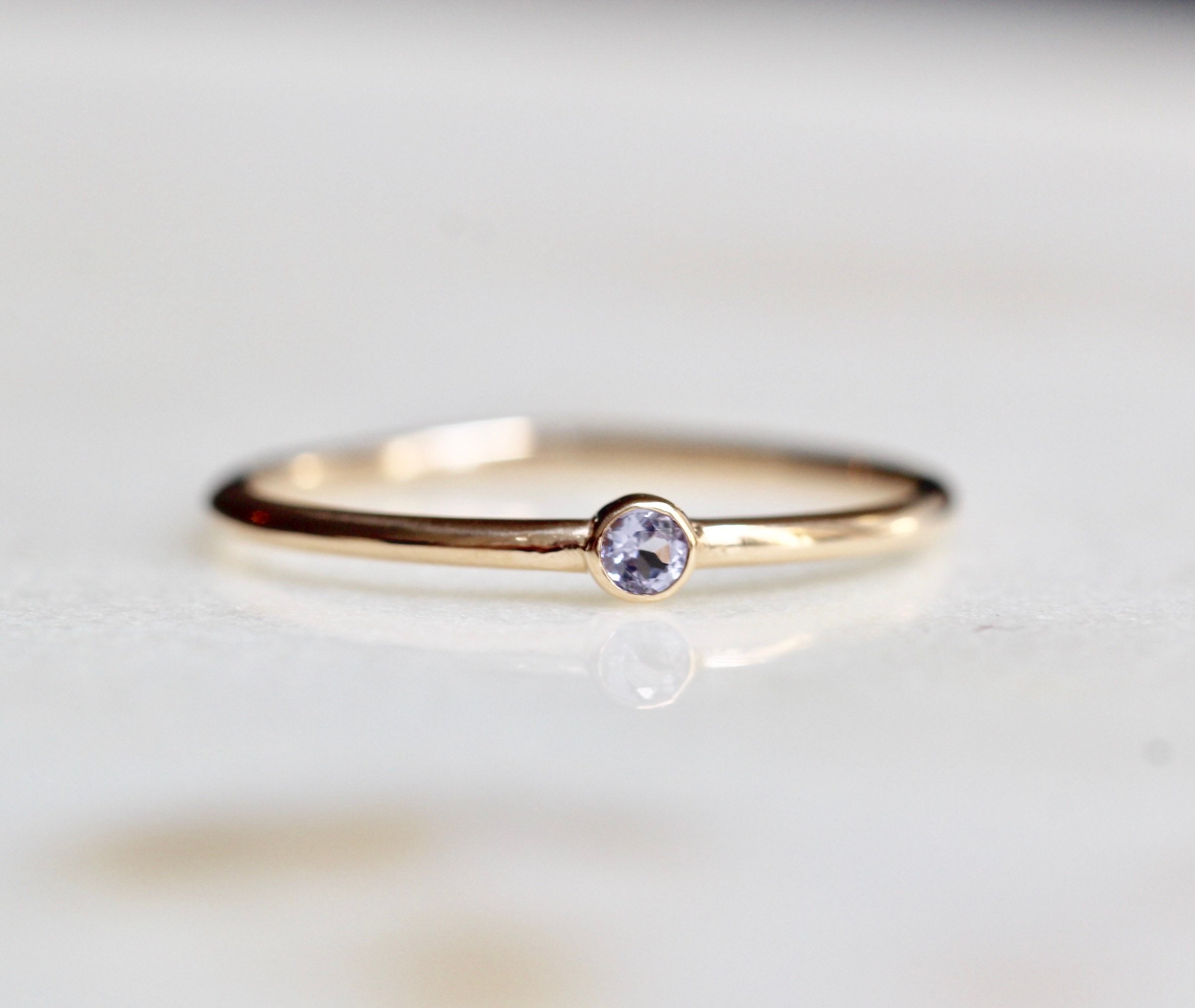 14K Gold Tiny Tanzanite Ring Lavender Stone Ring Purple | Etsy