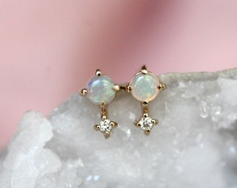 14K Gold Opal Diamond Drop Earrings