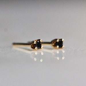 14K Gold Tiny Black Diamond Studs, Black Diamond, Black Stone, Tiny Earrings, Solid Gold, Gold Stud, Real Gold, Post Studs. Four Prong image 3