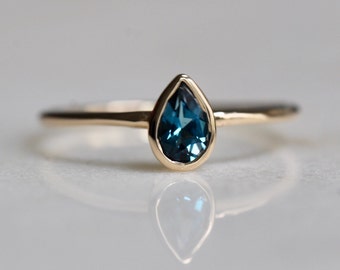 14K London Blue Topaz Pear Bezel Ring