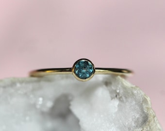 14K Montana Sapphire Bezel Ring, 3mm Stone, Blue Stone, Green Stone, Teal Stone, 10K Gold, September Birthstone, Sapphire Ring, Round Stone