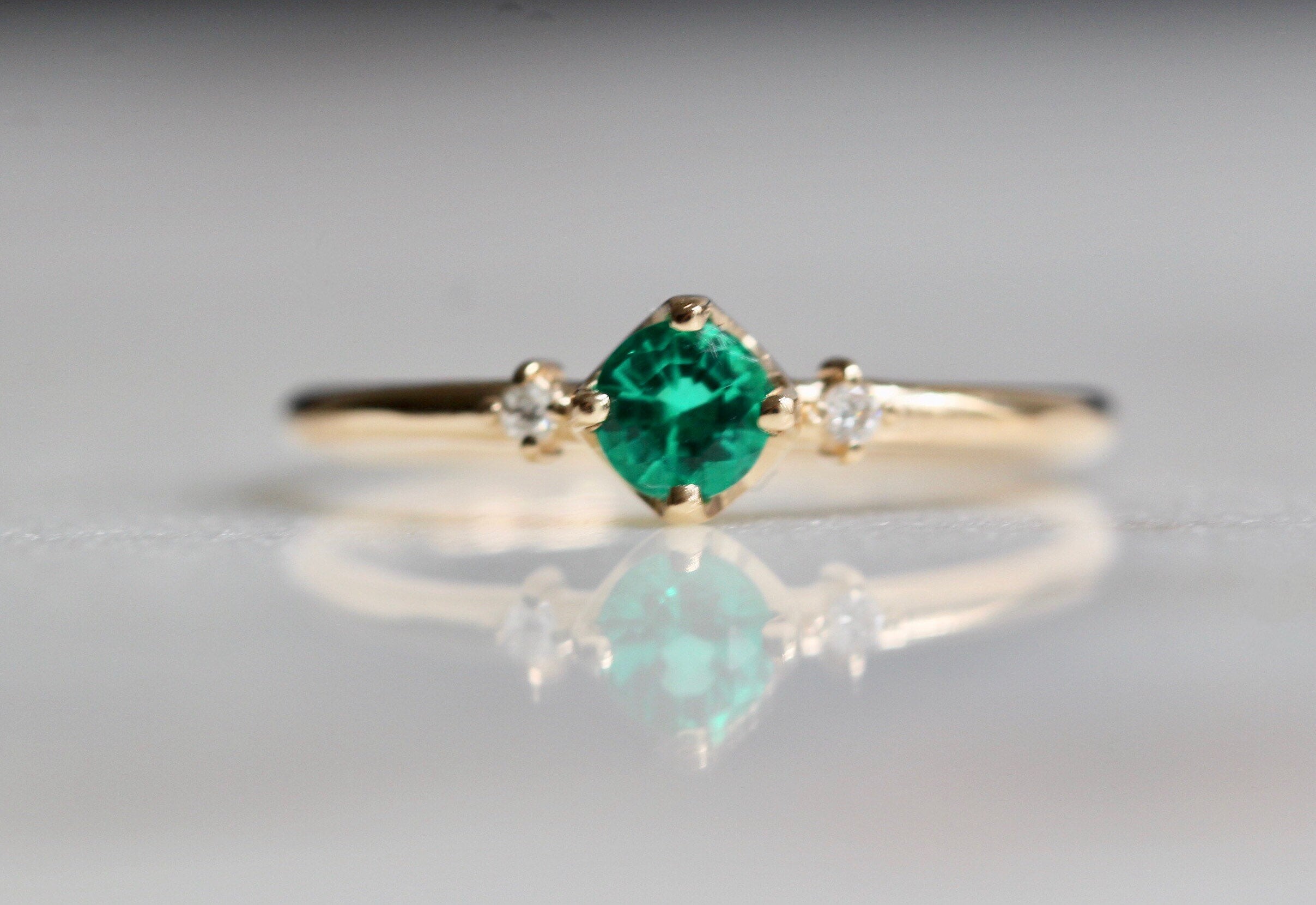 14K Gold Emerald Diamond Ring