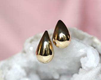 14K Gold, Tear Drop Studs, Post earrings, Solid Gold Studs, Large Drop Earrings, Pear shape Studs, Geometric Earrings, Real Gold Earrings
