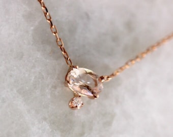 14K Gold Morganite Diamond Necklace