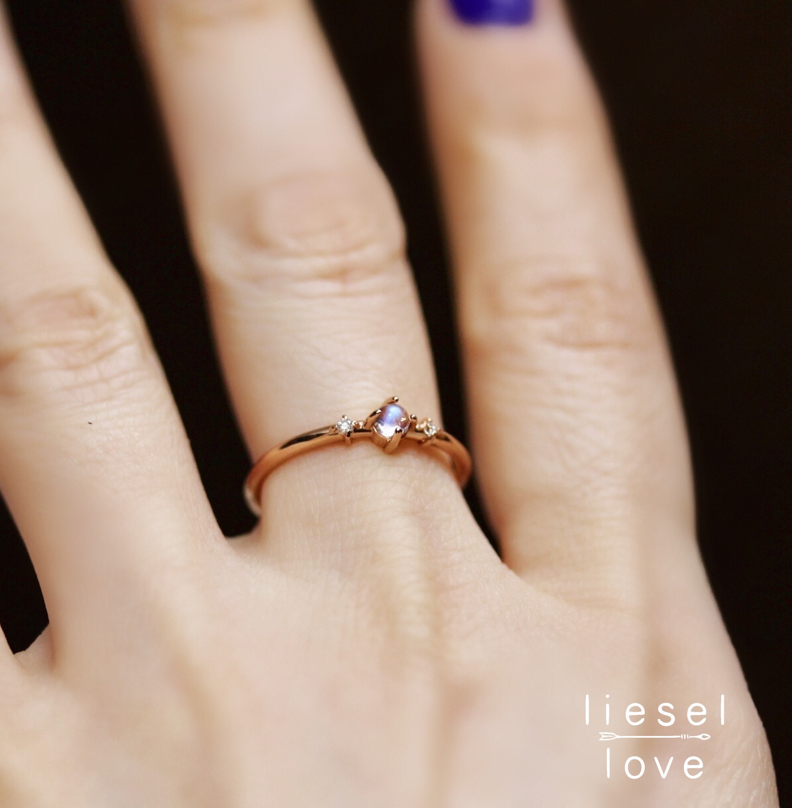 Diamond & Moonstone 14k Gold Found Cap Ring