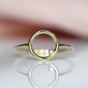 14K Open Circle Ring, Circle Diamond Ring, Modern Circle Ring, Geometric Ring, Round Ring, Loop Ring, Asymmetrical, Solid Gold Ring, 10K