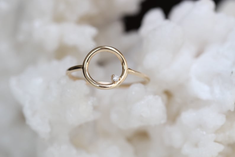 14K Open Circle Ring, Circle Diamond Ring, Modern Circle Ring, Geometric Ring, Round Ring, Loop Ring, Asymmetrical Ring, Solid Gold Ring image 7