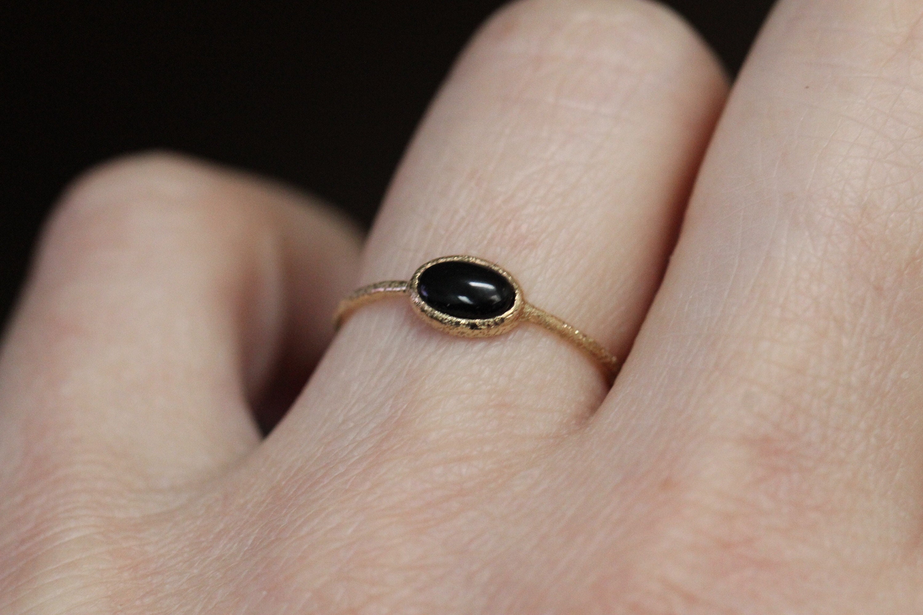 14K Gold Onyx Glitter Ring