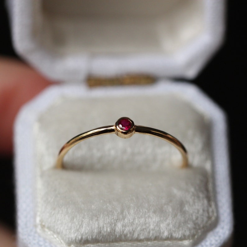 14K Gold Tiny Ruby Ring, Red Stone Ring, 10K Stacking Ring, July ...