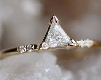 14K Gold Triangle Diamond Ring