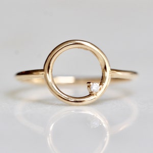 14K Open Circle Ring, Circle Diamond Ring, Modern Circle Ring, Geometric Ring, Round Ring, Loop Ring, Asymmetrical Ring, Solid Gold Ring image 6